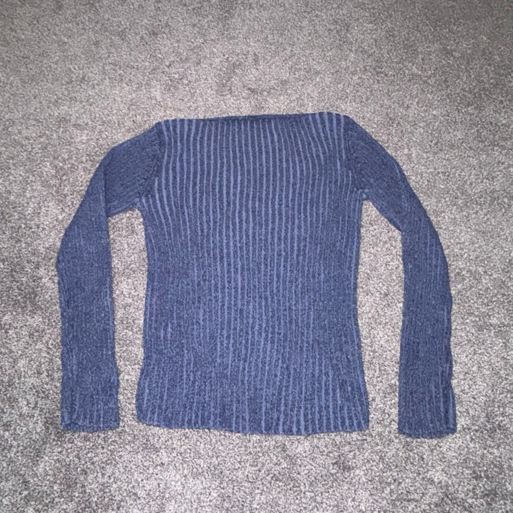 Liz Claiborne Lizwear Jeans Blue Ribbed Knit Sweater Boatneck - Size Small - Picture 10 of 11